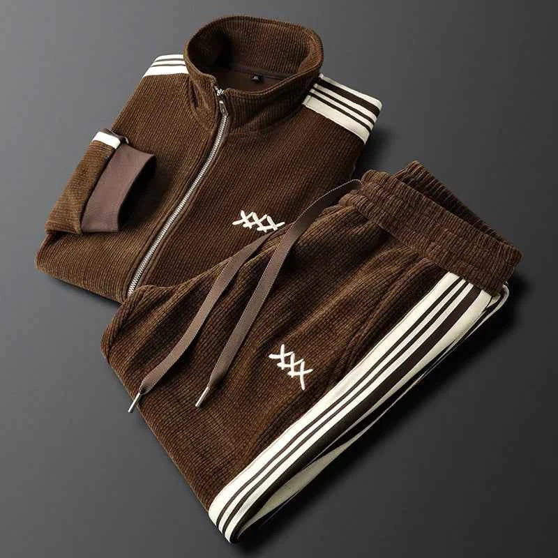 Luxury Corduroy Tracksuit Set Brown