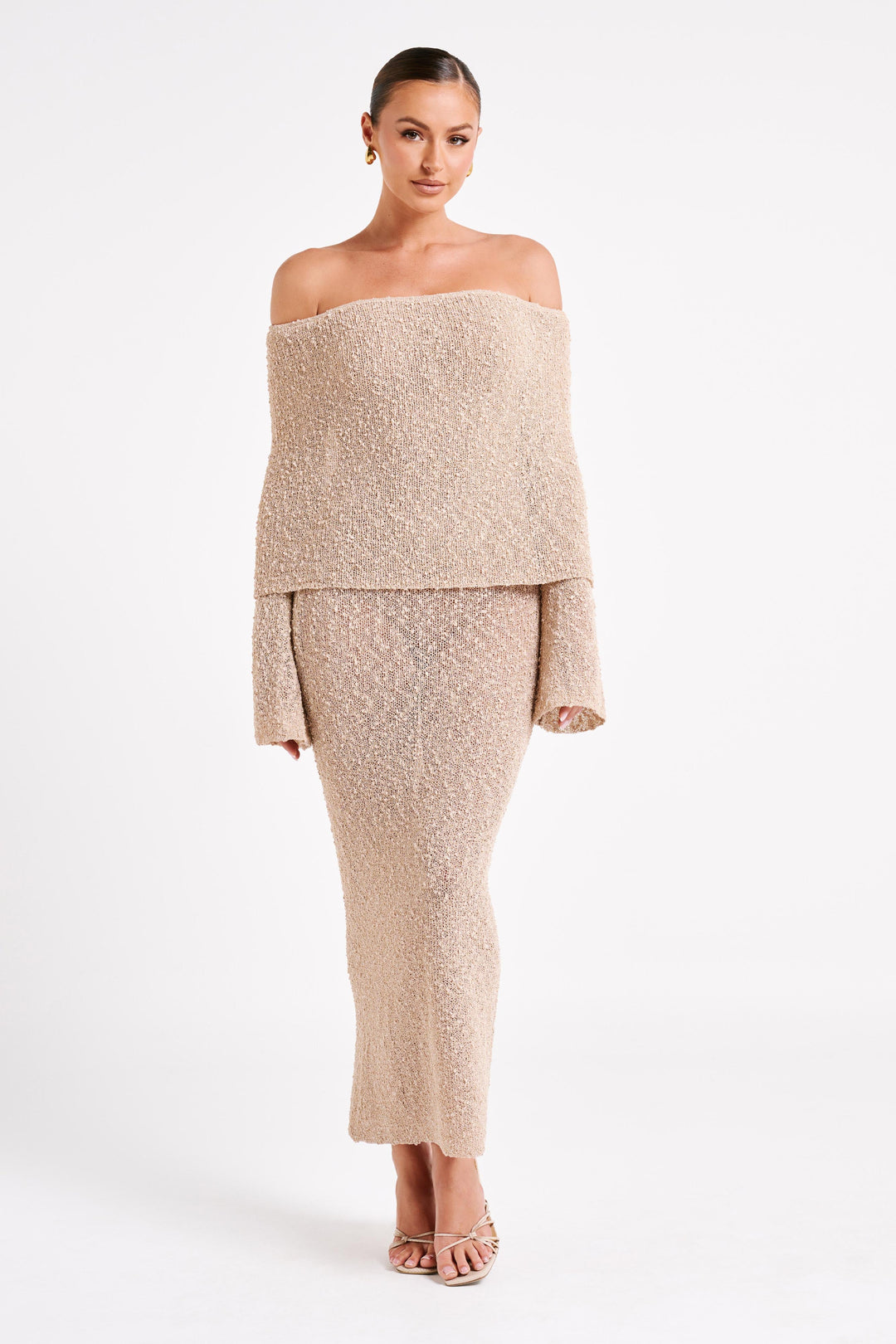 Angel | Women's Bouclé Off-Shoulder Maxi Dress