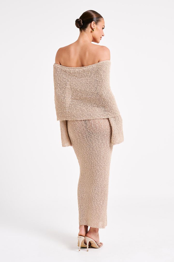 Angel | Women's Bouclé Off-Shoulder Maxi Dress