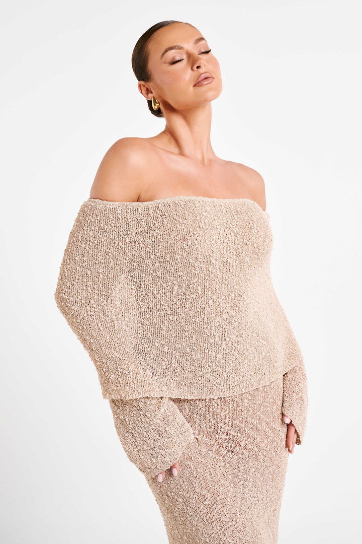 Angel | Women's Bouclé Off-Shoulder Maxi Dress