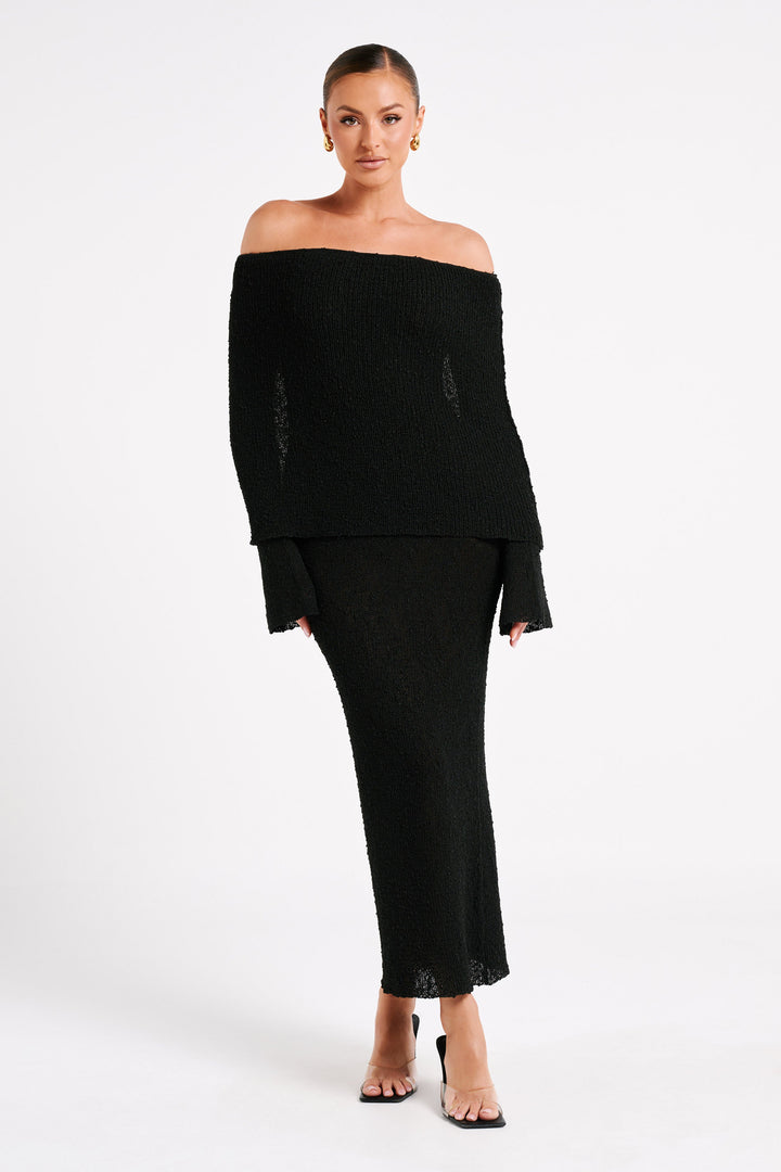 Angel | Women's Bouclé Off-Shoulder Maxi Dress