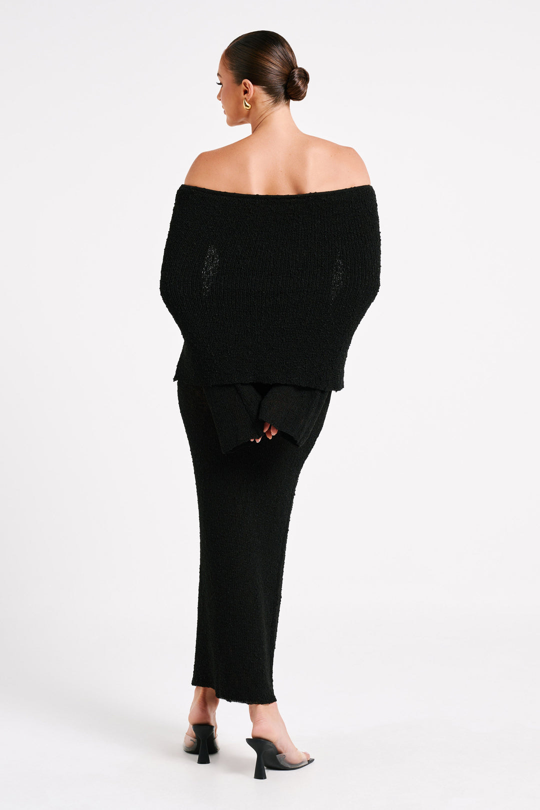 Angel | Women's Bouclé Off-Shoulder Maxi Dress