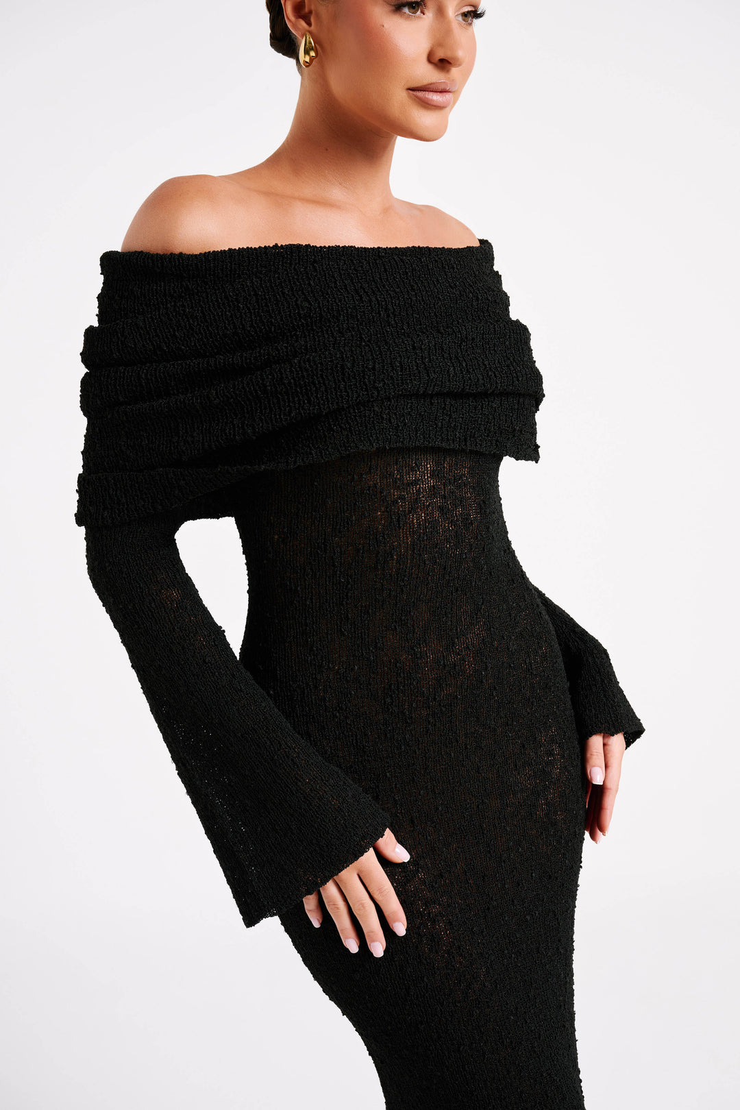 Angel | Women's Bouclé Off-Shoulder Maxi Dress