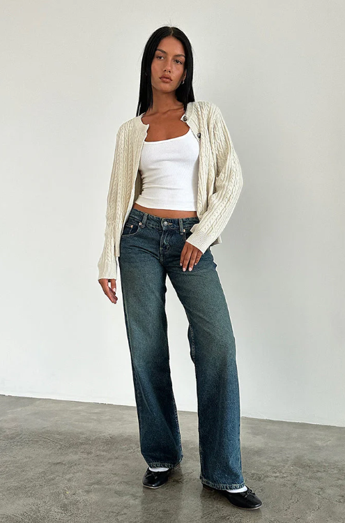 Sophia | Trendy Low Rise Straight-Leg Jeans for Women Dark Blue