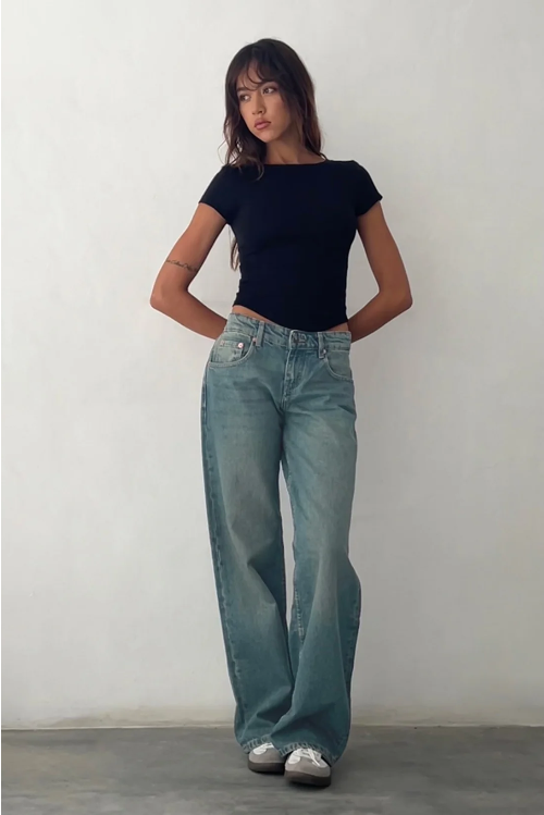 Sophia | Trendy Low Rise Straight-Leg Jeans for Women Blue Gray