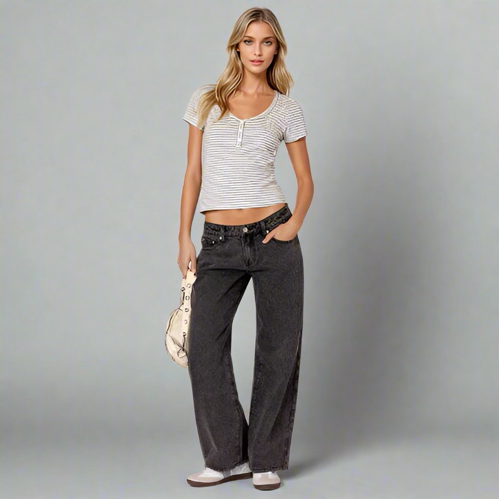 Sophia | Trendy Low Rise Straight-Leg Jeans for Women Black