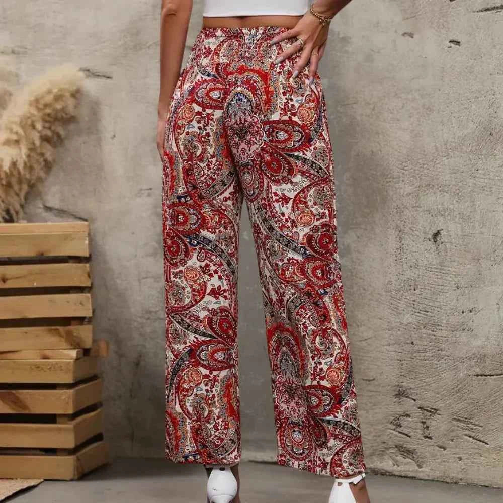 Women's Bohemian Wide-Legged Trousers with Slanted Pockets