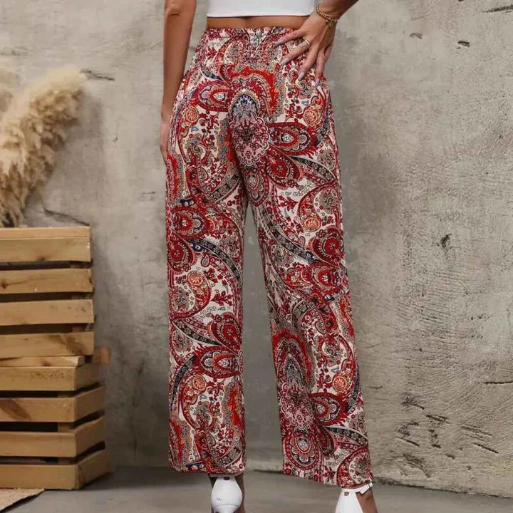 Women's Bohemian Wide-Legged Trousers with Slanted Pockets