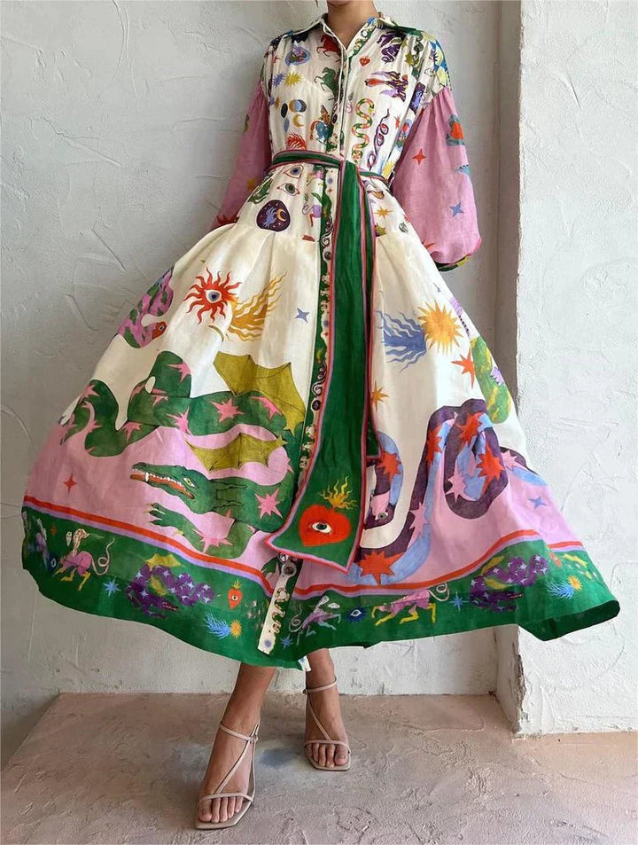 Women's Elegant Printed Midi Dress