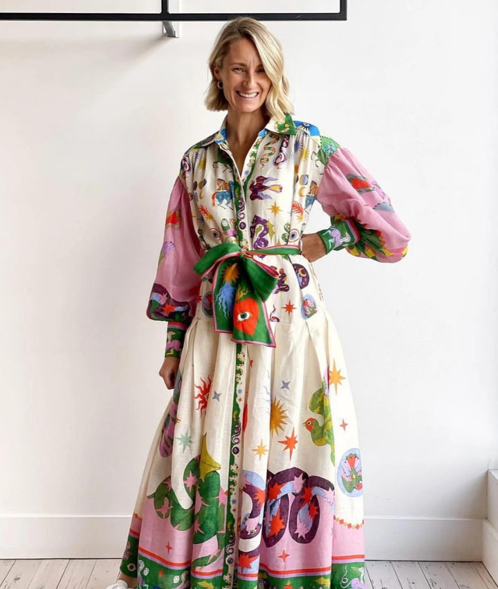 Women's Elegant Printed Midi Dress Multicolor