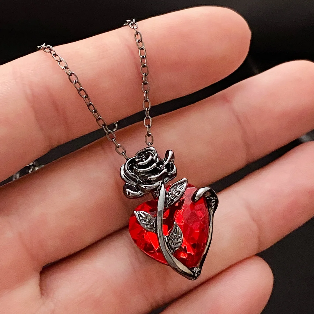 Elegant Scarlet Roseheart Pendant Necklace