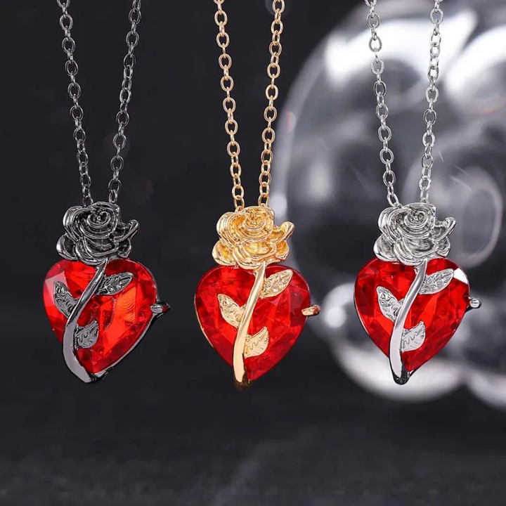 Elegant Scarlet Roseheart Pendant Necklace