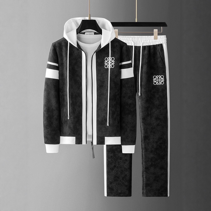 Signature Varsity Tracksuit Set Black White