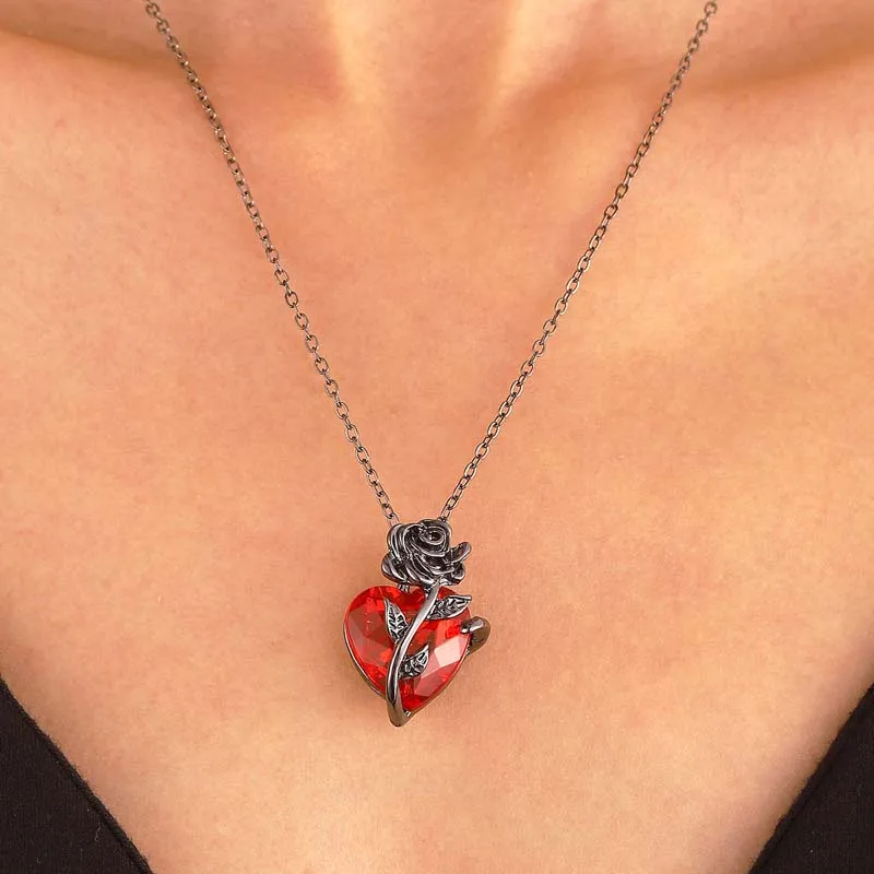 Elegant Scarlet Roseheart Pendant Necklace