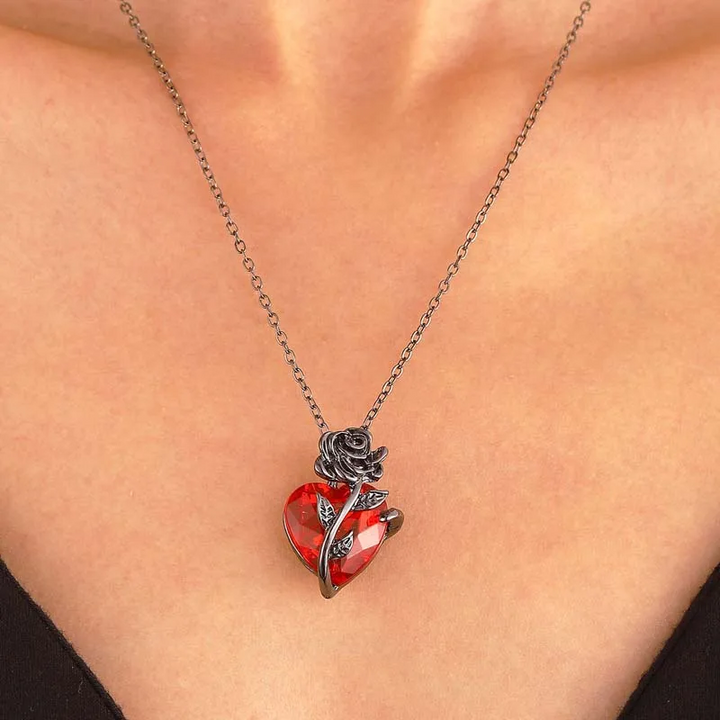 Elegant Scarlet Roseheart Pendant Necklace