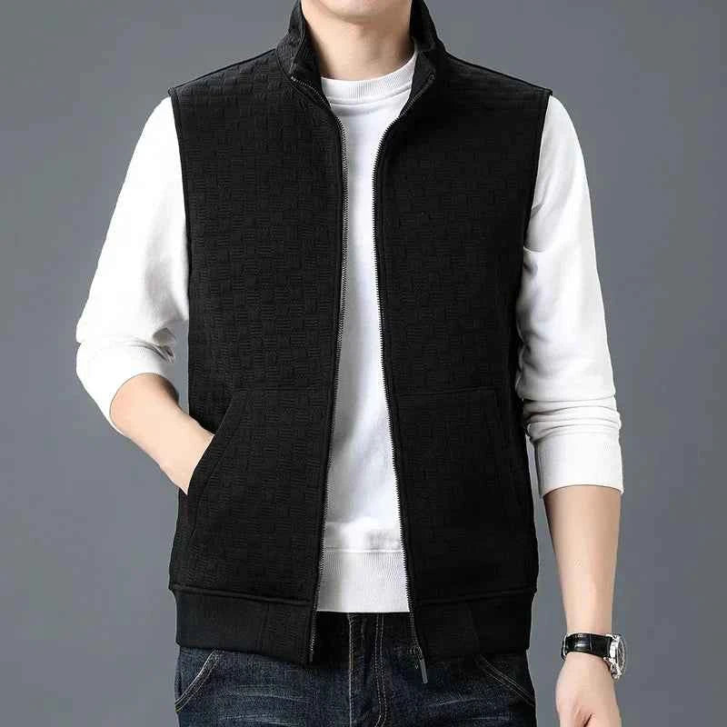 Men's Regular Fit Stand Collar Vest with Zipper Pockets