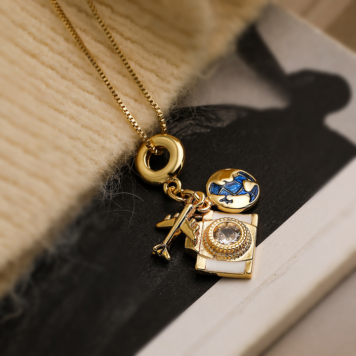 Travel-Inspired Charm Necklace Wanderlust
