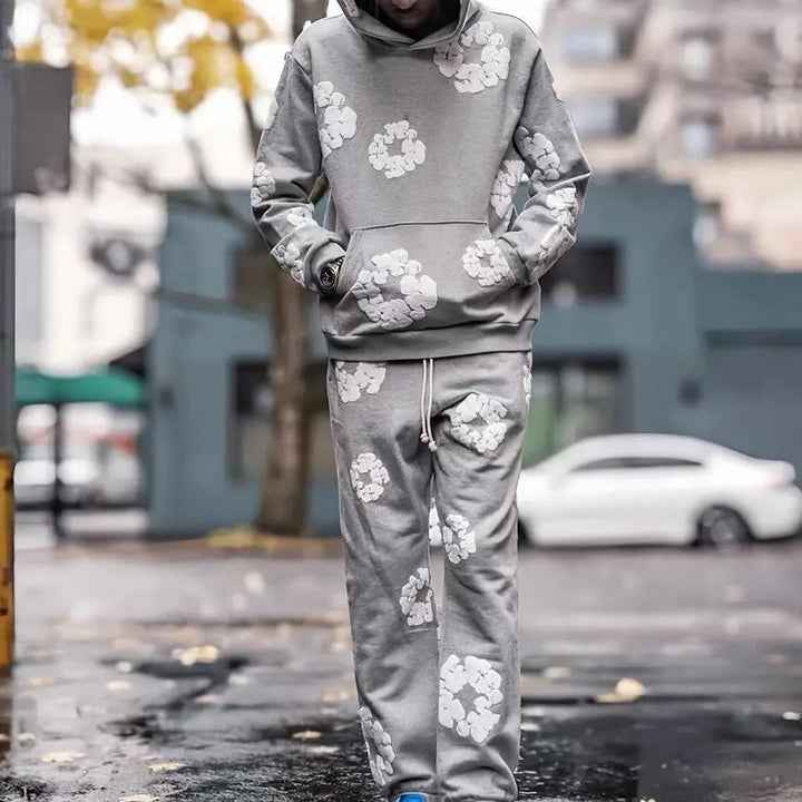 Aiden | Unisex Printed Tracksuit Set – Stylish Hoodie & Sweatpants Grey suit