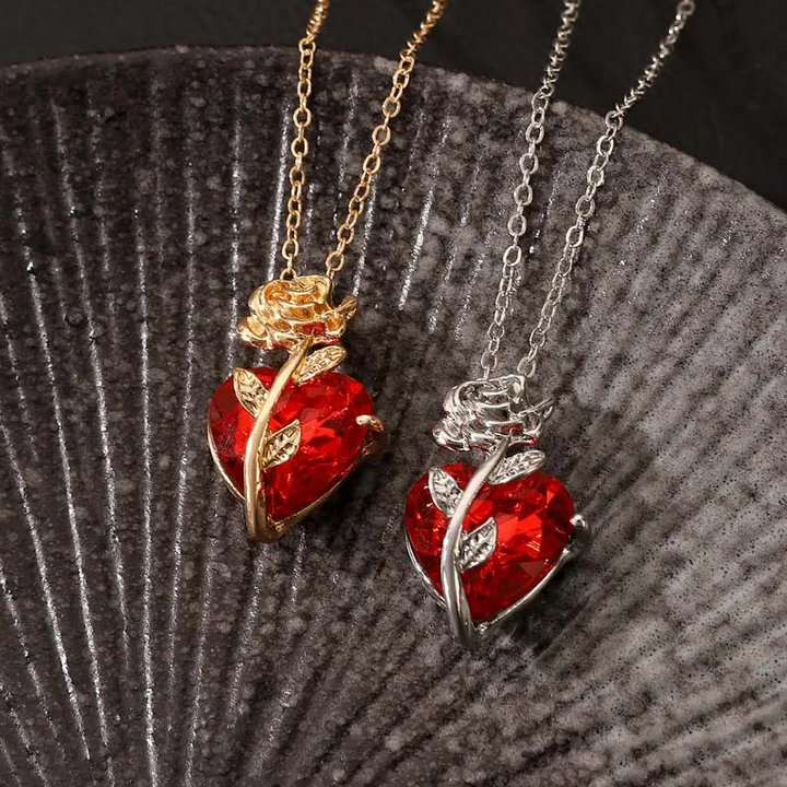 Elegant Scarlet Roseheart Pendant Necklace