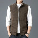 Men's Regular Fit Stand Collar Vest with Zipper Pockets