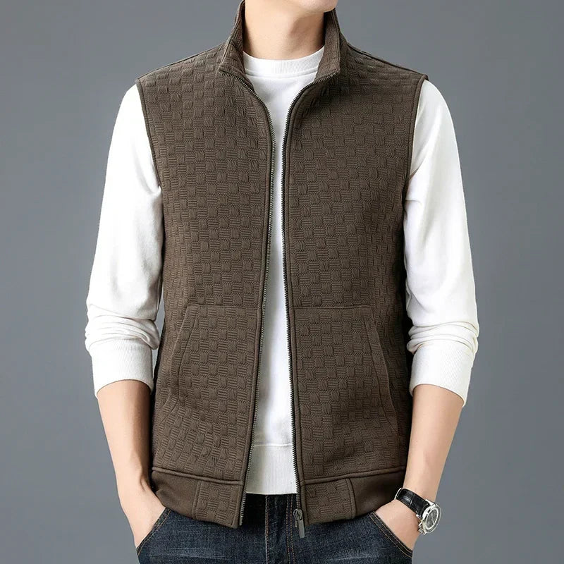 Men's Regular Fit Stand Collar Vest with Zipper Pockets