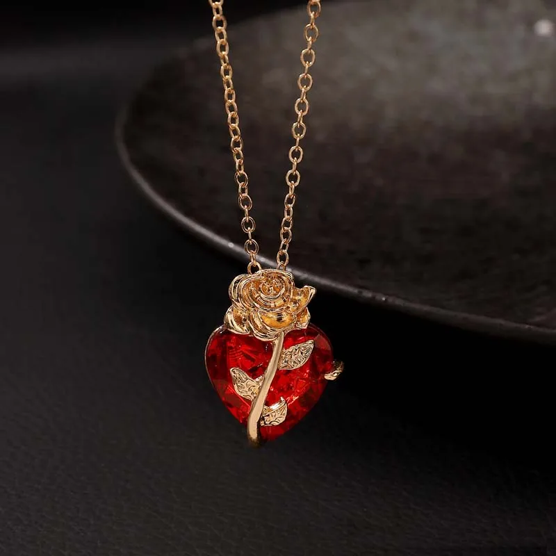 Elegant Scarlet Roseheart Pendant Necklace