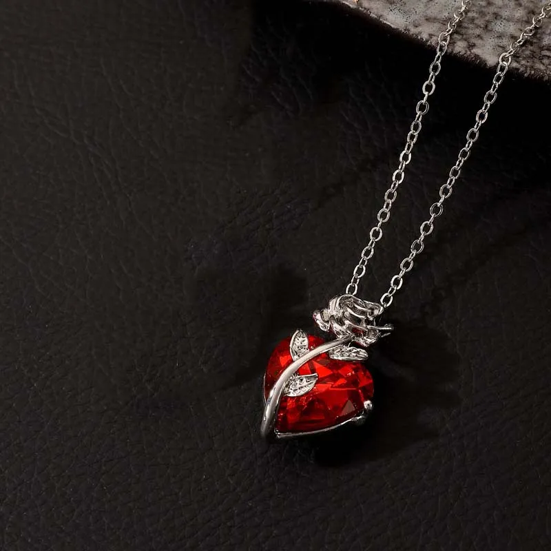 Elegant Scarlet Roseheart Pendant Necklace