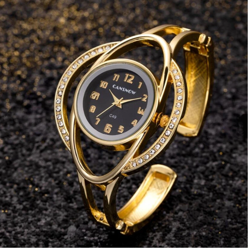 Elegant Bangle Watch for Timeless Style Gold Black