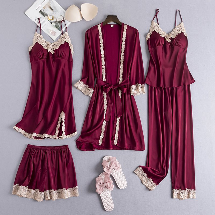 Satin Intimates Set for Elegant Comfort Maroon