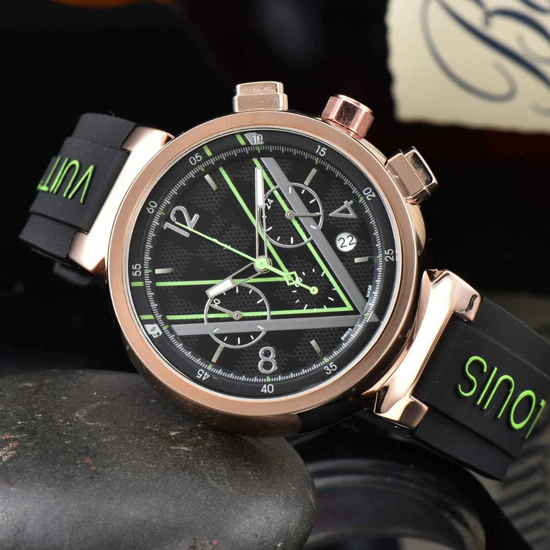 Stylish Chronograph Watch for Men Black Green – Rose Gold Case