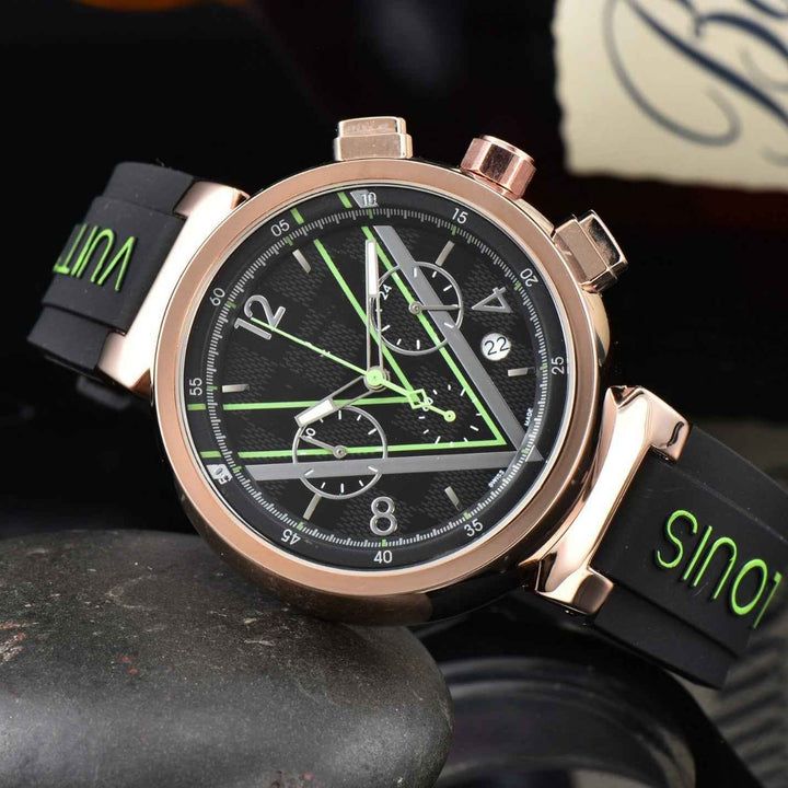 Stylish Chronograph Watch for Men Black Green – Rose Gold Case