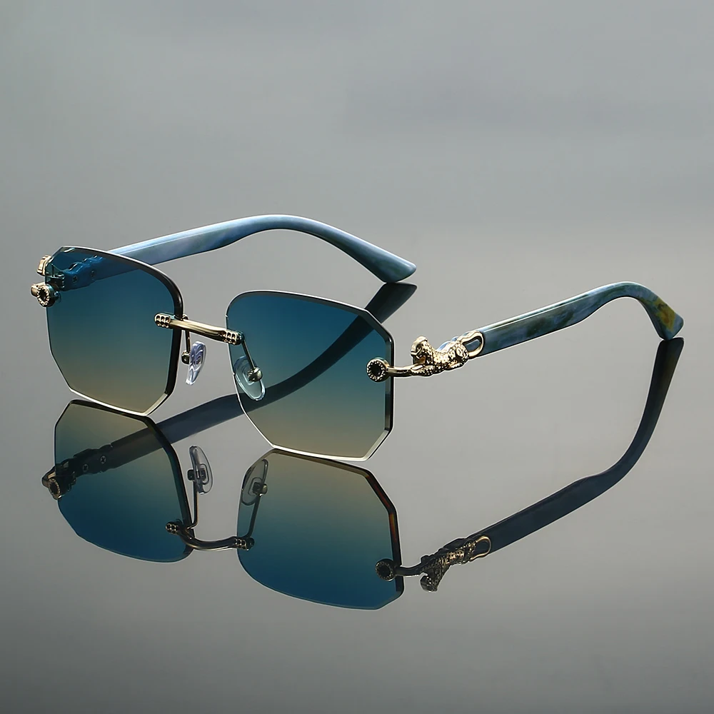 Rimless Fashion Sunglasses for Stylish Protection Green Yellow