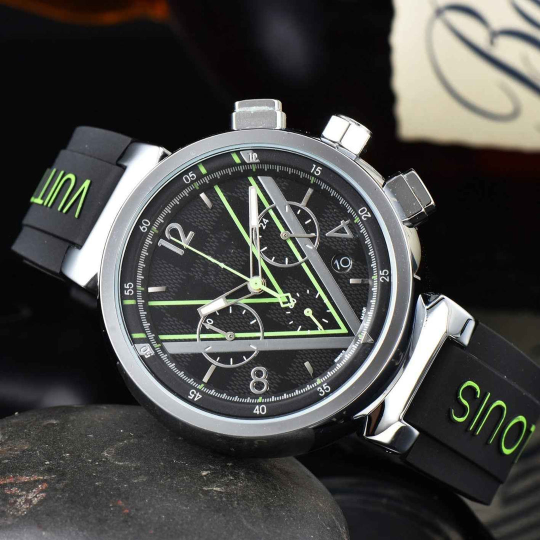 Stylish Chronograph Watch for Men Black Green – Silver Case