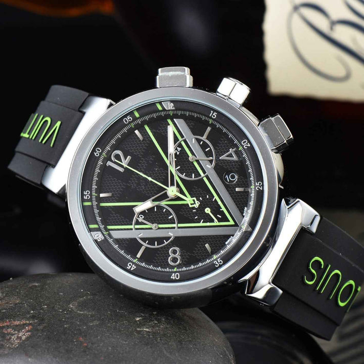 Stylish Chronograph Watch for Men Black Green – Silver Case