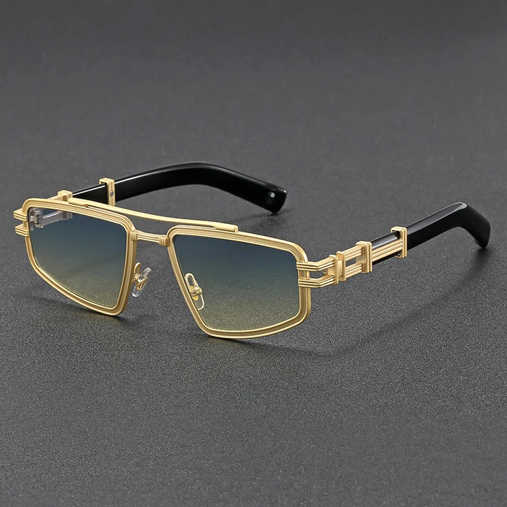 Futuristic Chrome Cyber Sunglasses Gold Blue