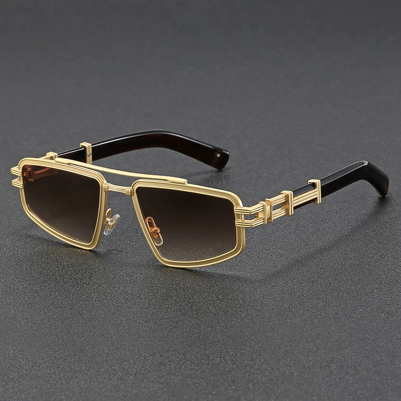 Futuristic Chrome Cyber Sunglasses Gold Tea