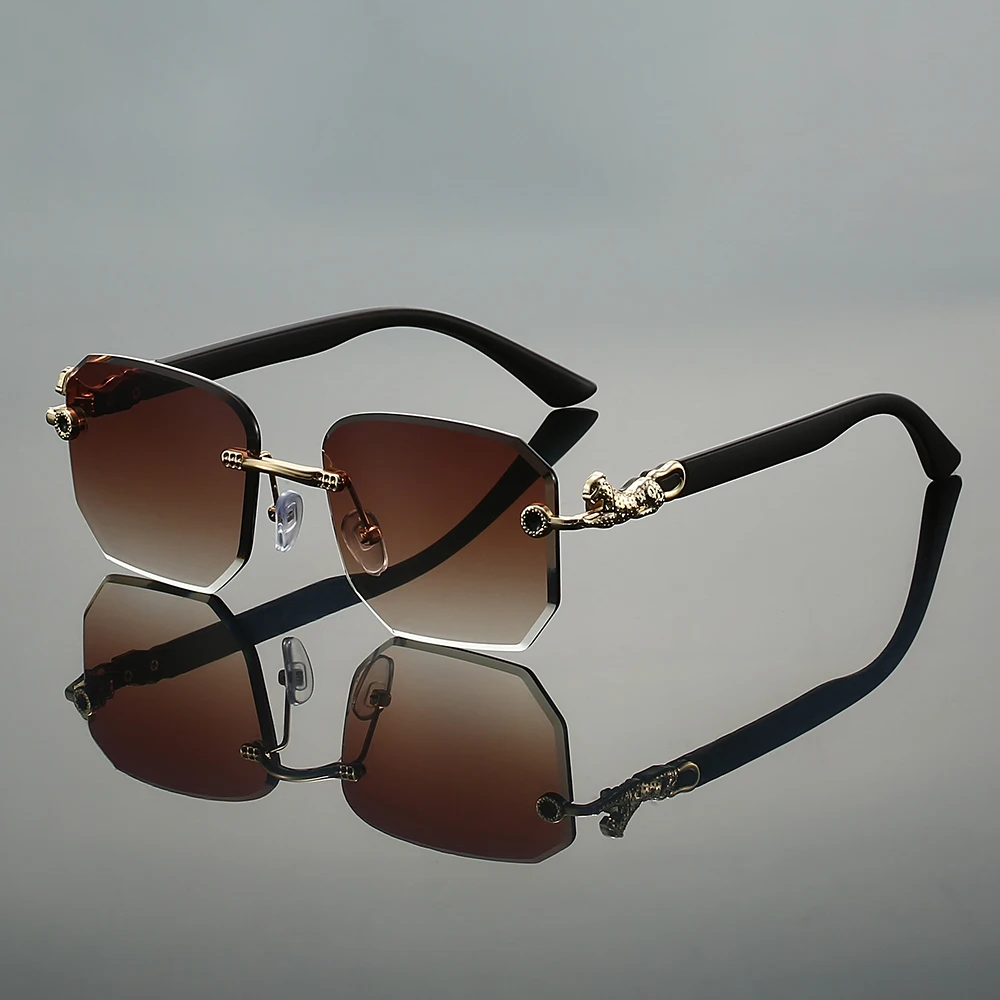 Rimless Fashion Sunglasses for Stylish Protection Brown