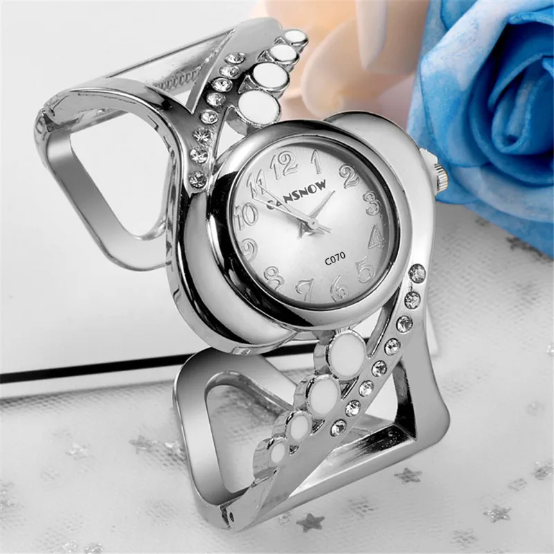 Elegant Bangle Watch for Timeless Style Silver White