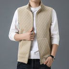 Men's Regular Fit Stand Collar Vest with Zipper Pockets Khaki