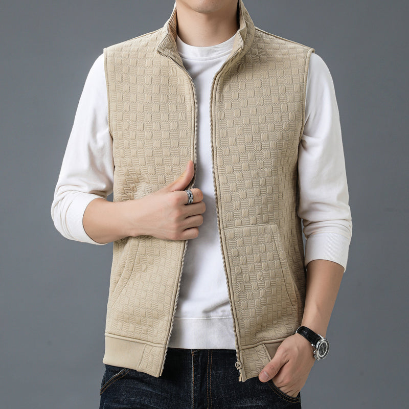 Men's Regular Fit Stand Collar Vest with Zipper Pockets Khaki