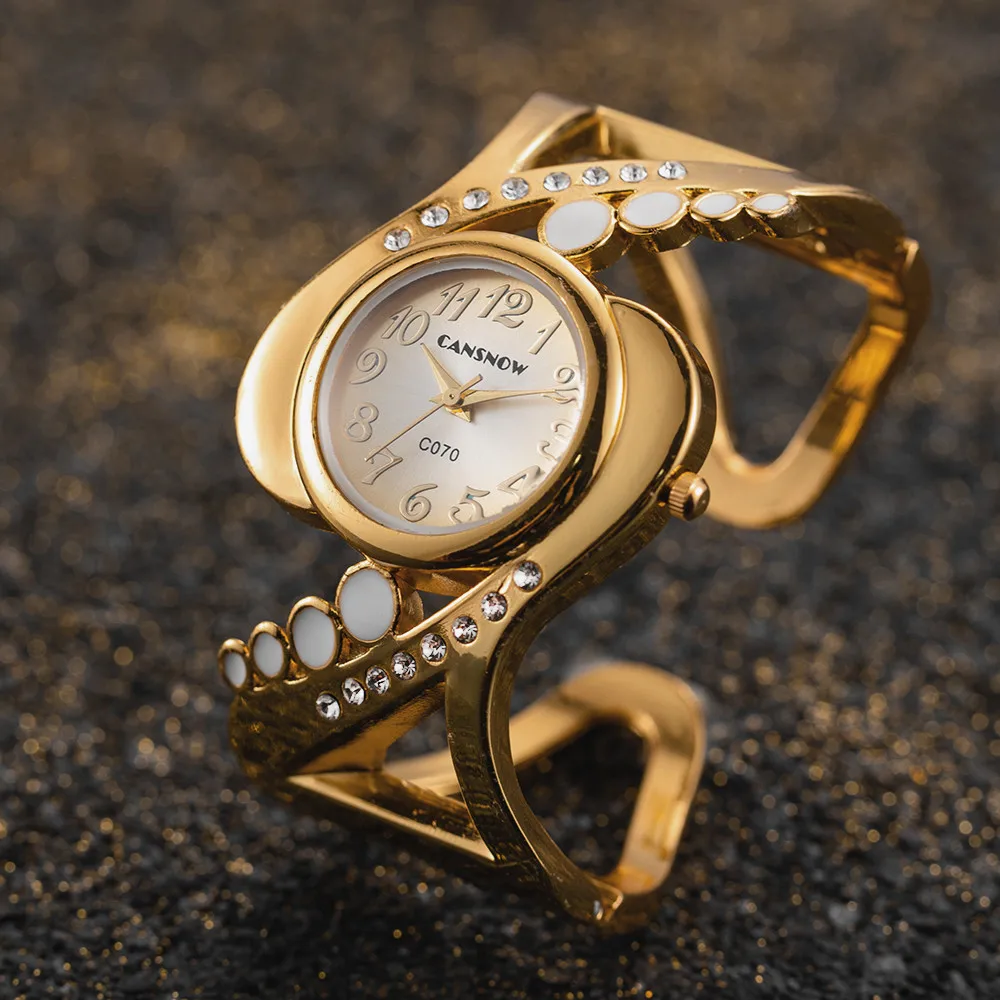 Elegant Bangle Watch for Timeless Style Gold White