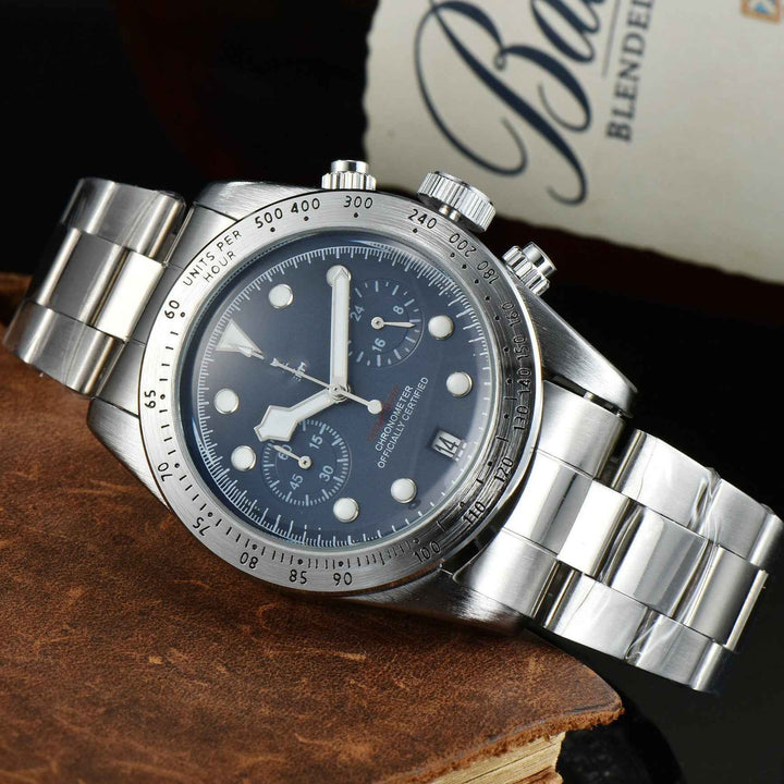 Stylish Chronograph Watch for Men Silver Blue