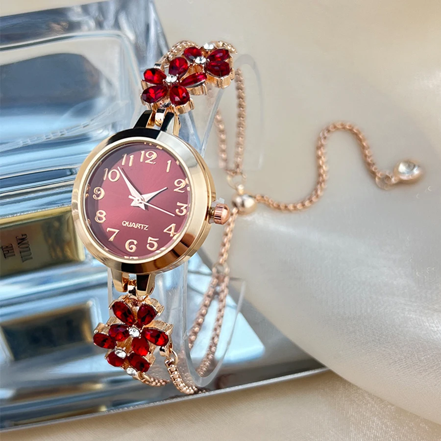 Elegant Bloom Chain Watch Ruby