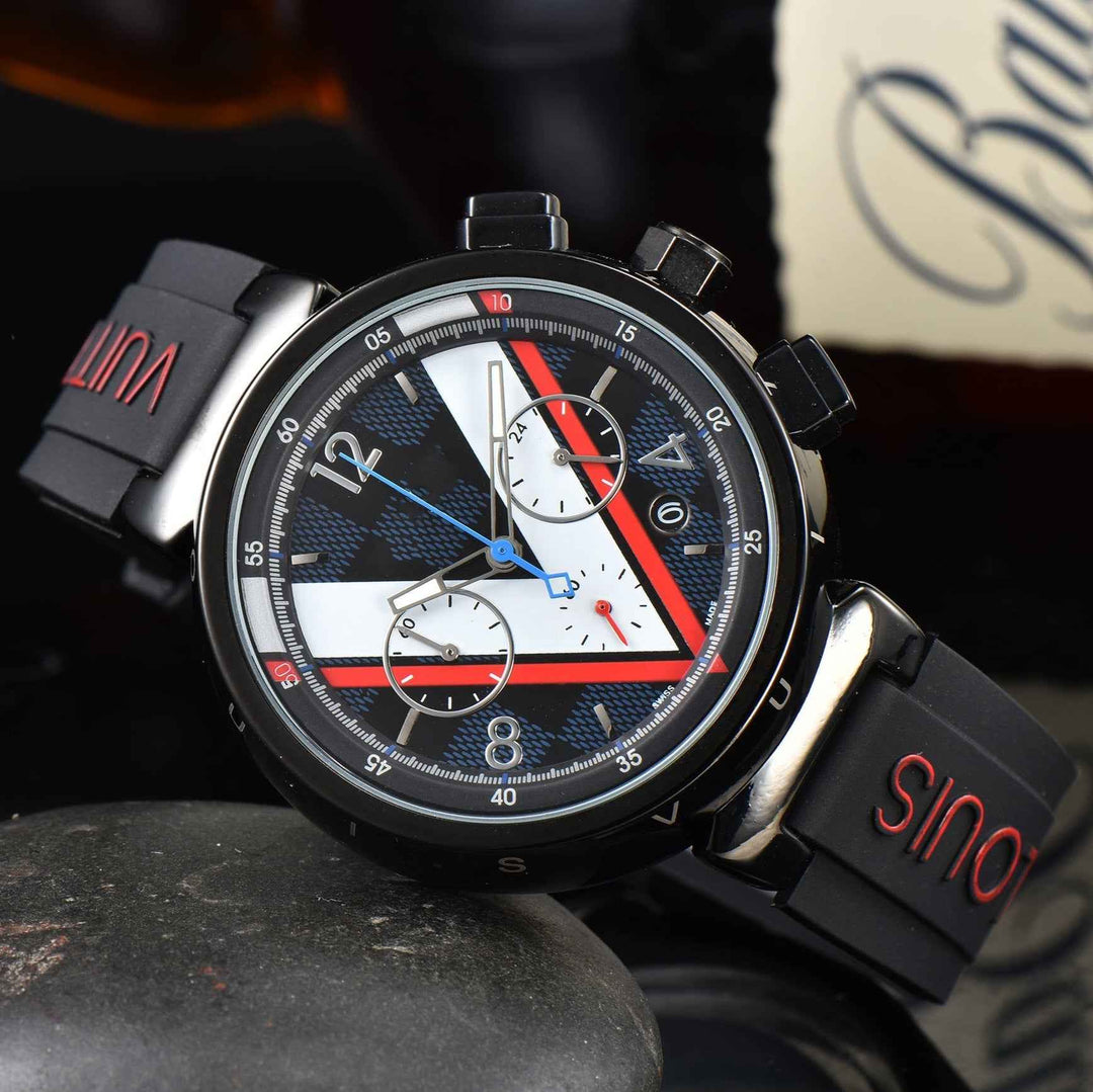 Stylish Chronograph Watch for Men White Red – Black Case