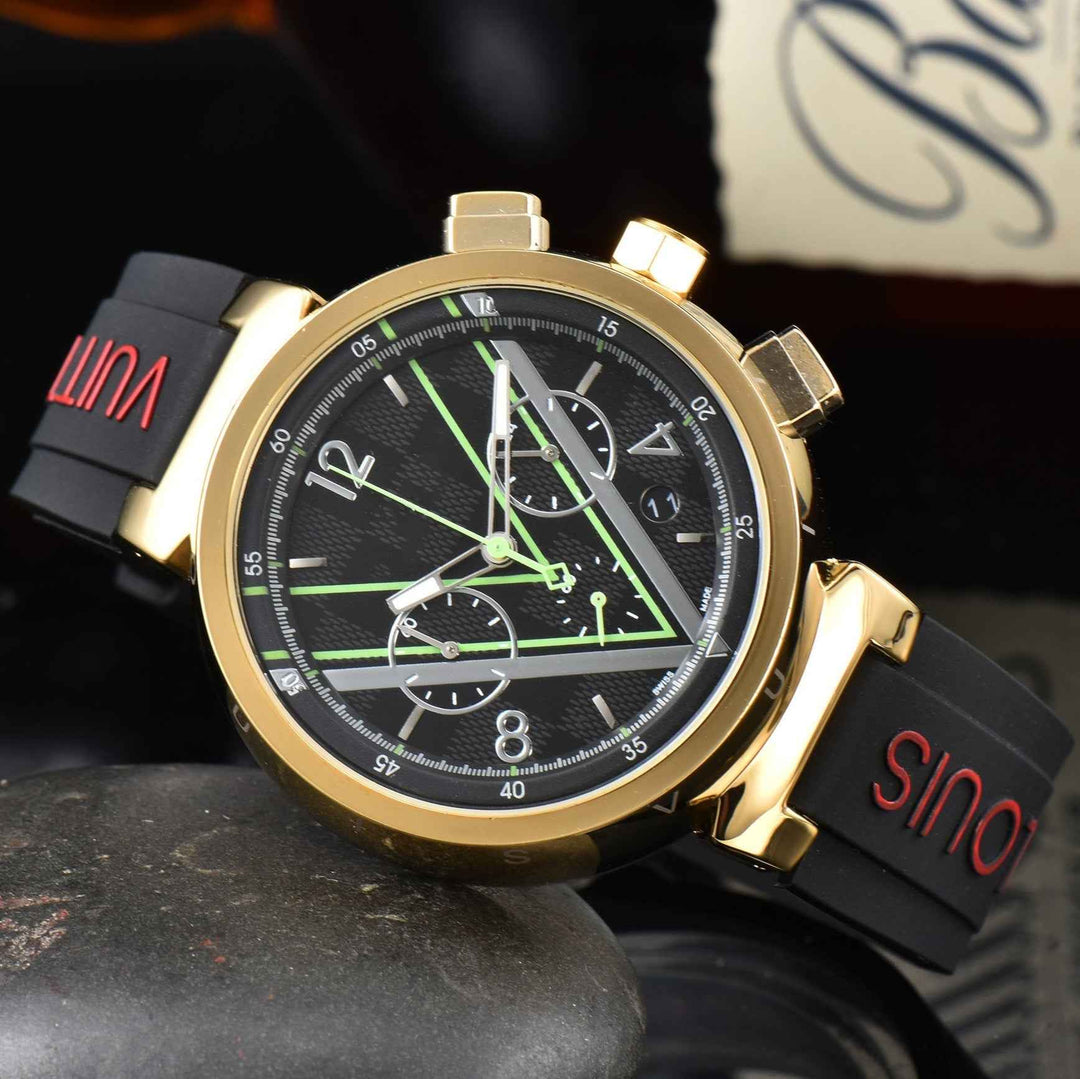 Stylish Chronograph Watch for Men Black Green – Gold Case
