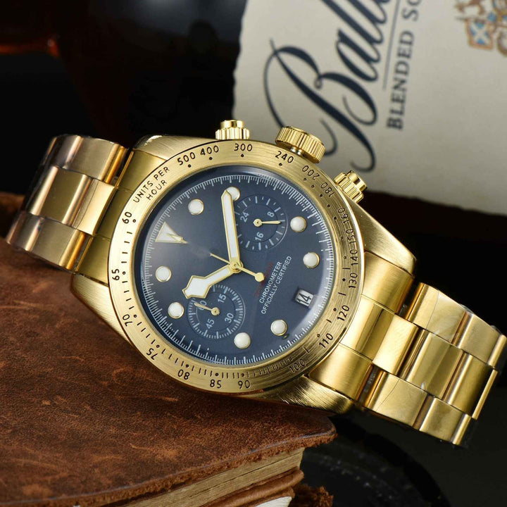 Stylish Chronograph Watch for Men Gold Blue