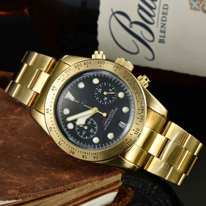 Stylish Chronograph Watch for Men Gold Black