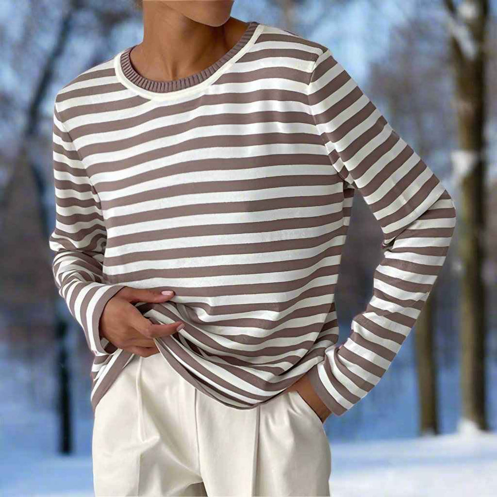 Gail | Striped Cotton Long Sleeve T-Shirt for Women Caramel Brown