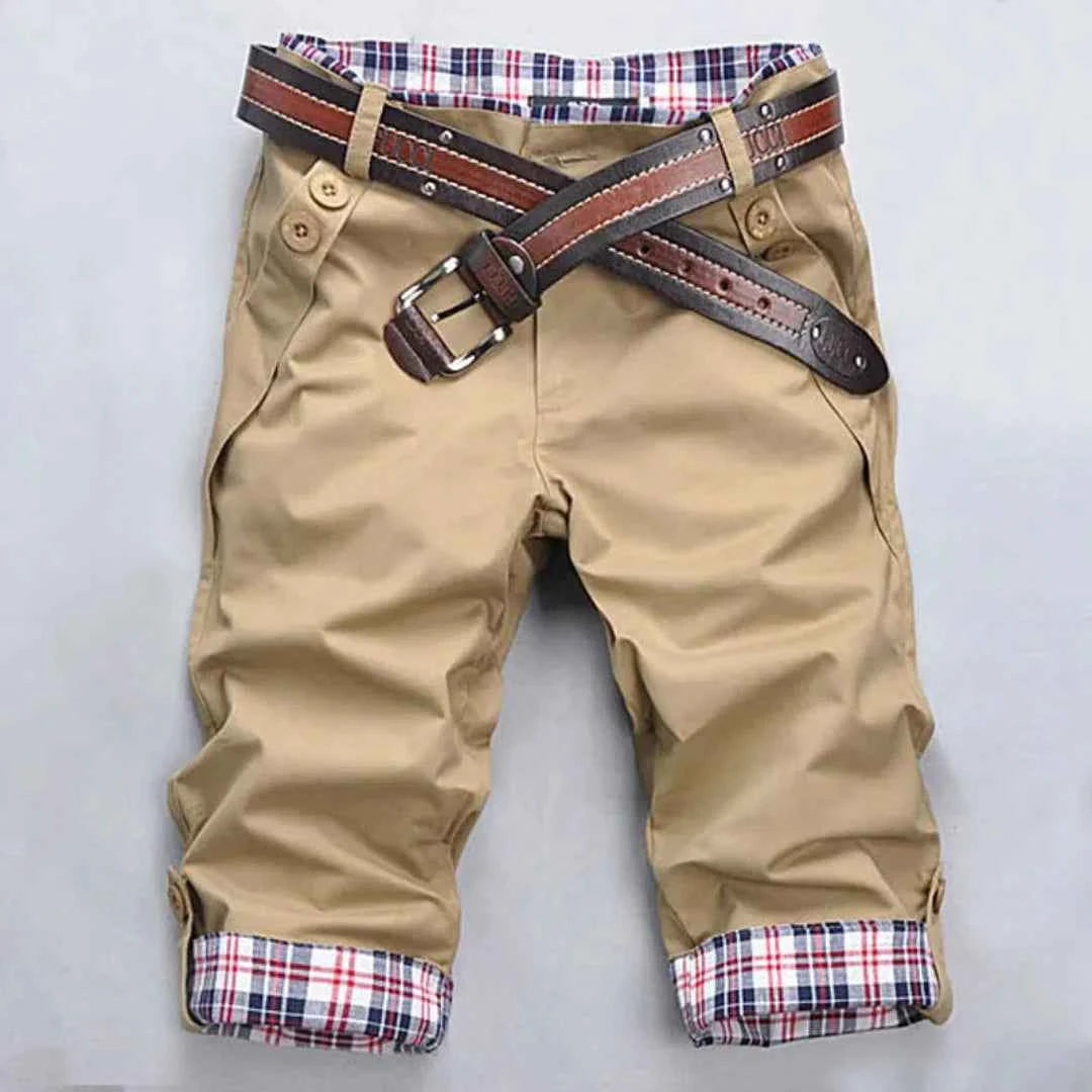 Men's Plaid Cotton Blend Shorts Beige