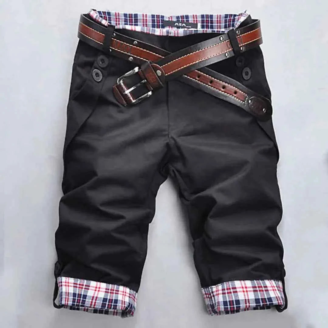 Men's Plaid Cotton Blend Shorts Black